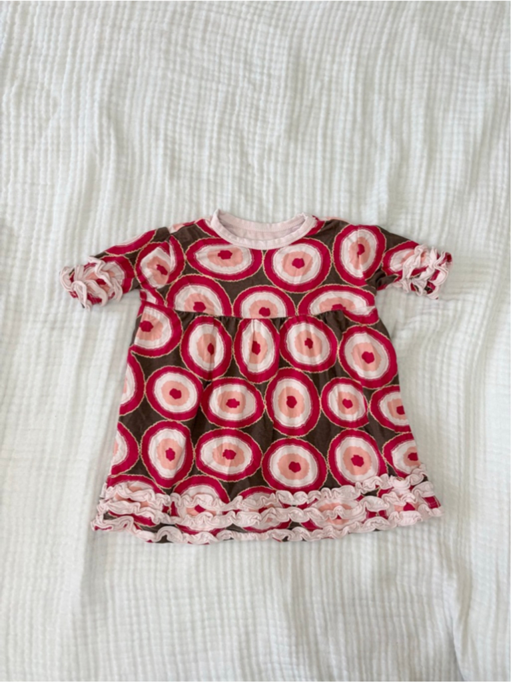 Girls KicKee Pants Bamboo Casual Dress 3T Brown Pink Ruffle Geode